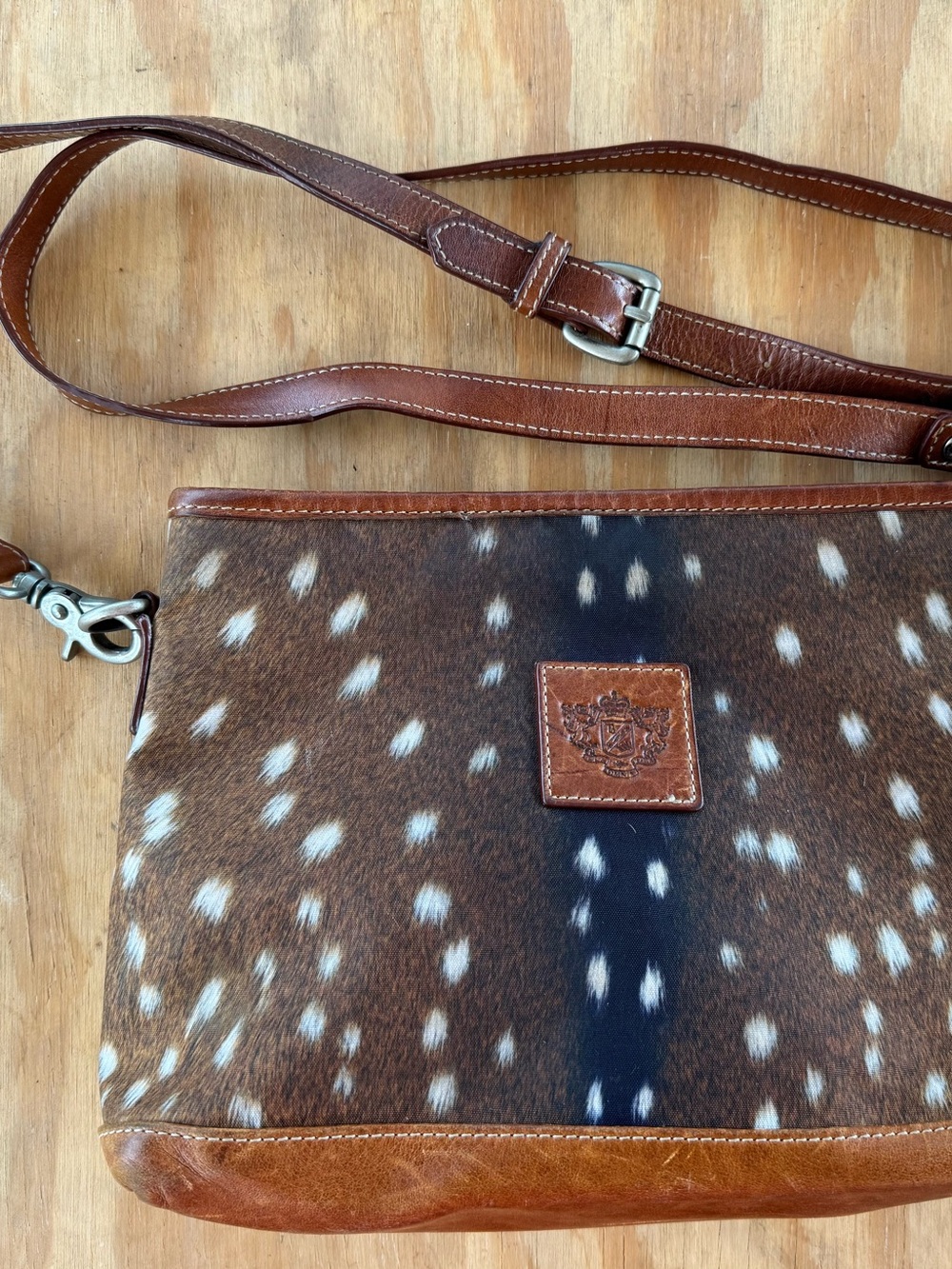 Barrington Axis Spotted Crossbody with Brown Leather Trim